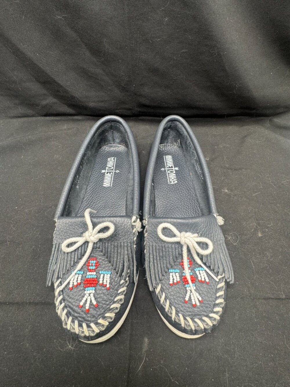 Vintage Minnetonka Thunderbird Smooth Moose Leather Women's Loafers Size 7 navy - Picture 4 of 7